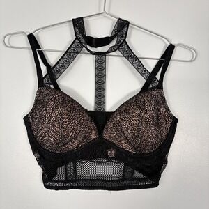 NWT Victoria's Secret Very Sexy Bra Womens 36C Black Harness Lace Plunge